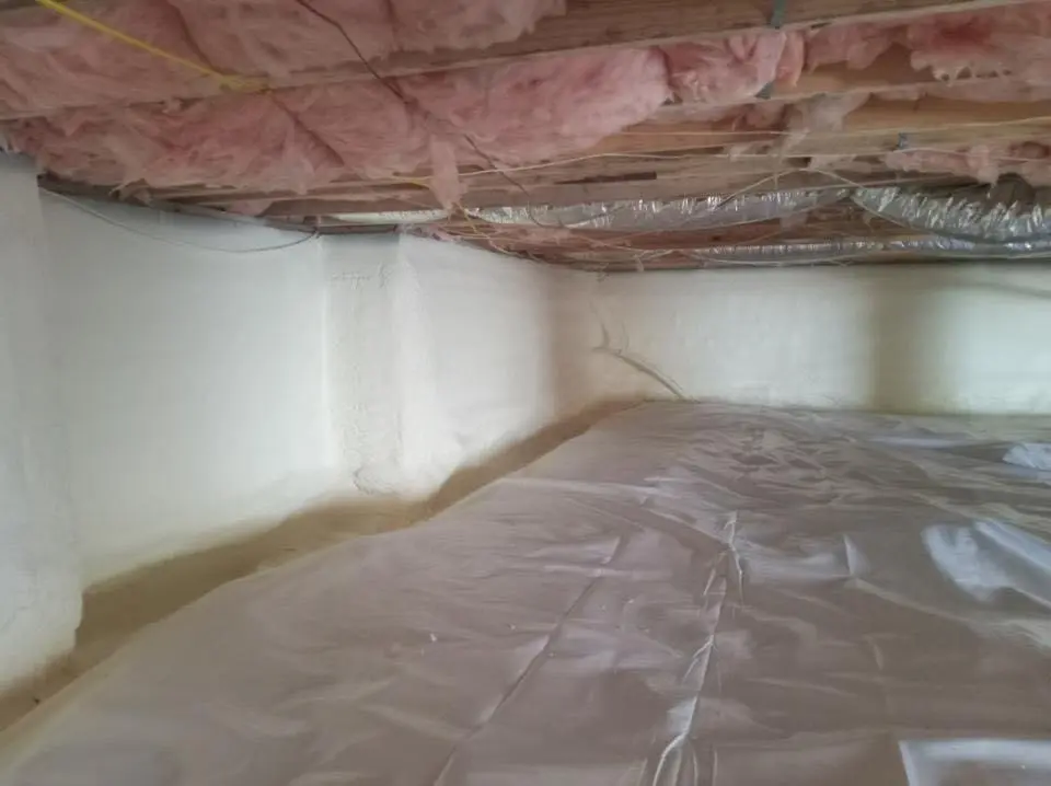Crawl space encapsulation with closed-cell spray foam for Commercial Roof Restoration in Crestwood